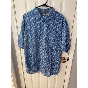 Tommy Bahama Button Down Shirt Mens XXL Blue Palm Tree Checkered Tropical Shirt